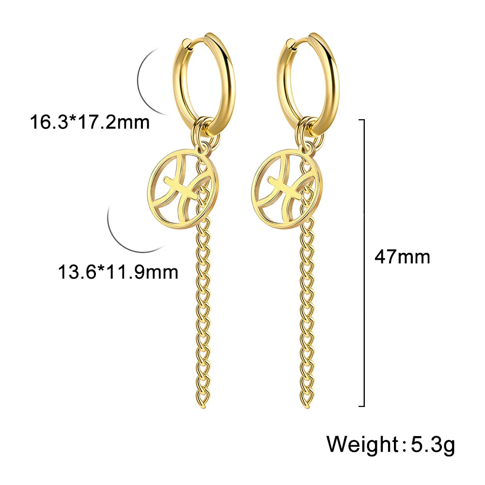 Amaxer Sternbild-Pin-Ohrringe, 12-Sternzeichen-Edelstahl, eleganter Quasten-Tropfenohrring, Widder, Stier, Jungfrau, Fische, für Frauen, Geschenk