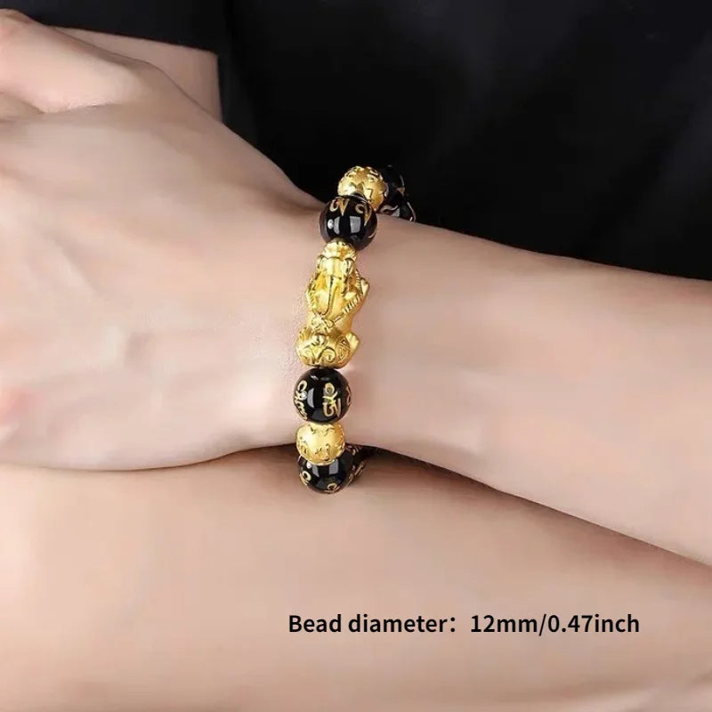 1 Stück schwarze Obsidian-Steinperlen, Pixiu-Armband für Reichtum, Glück, Glücksarmband für Damen und Herren
