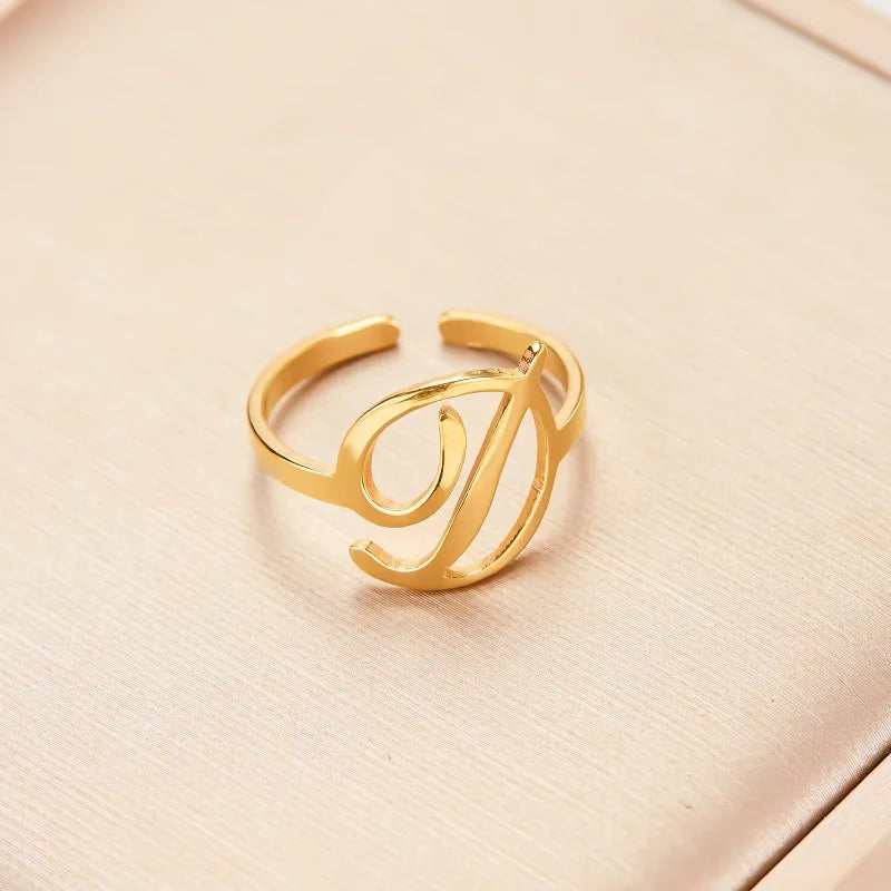 Ringe mit Anfangsbuchstaben für Damen, goldfarben, Edelstahl, A-Z, Buchstabe, verstellbarer Ring, ästhetisch, Hochzeit, Weihnachten, Schmuck, Geschenk