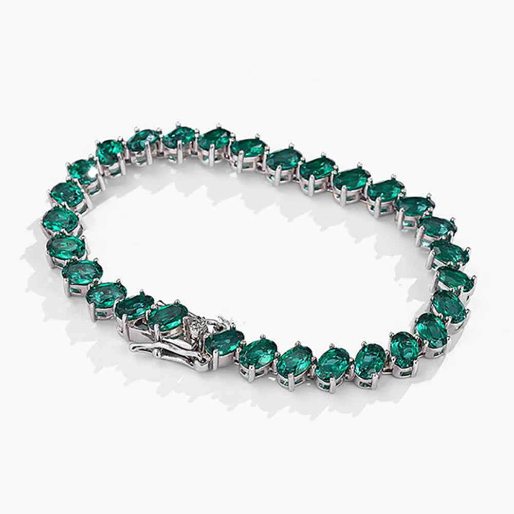 TEMGF Armband mit vollem Zambia-Grün-Edelstein, S925-Sterlingsilber, edler Schmuck für Frauen, luxuriöses Jubiläums-Überraschungsgeschenk