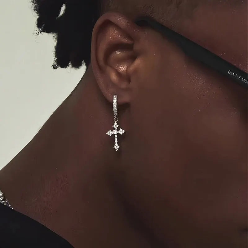 Klassische Cross Point-Drill Kristall austauschbare exquisite weiße Farbe Ohrringe für Frauen Männer HipHop Party Schmuck Geschenke