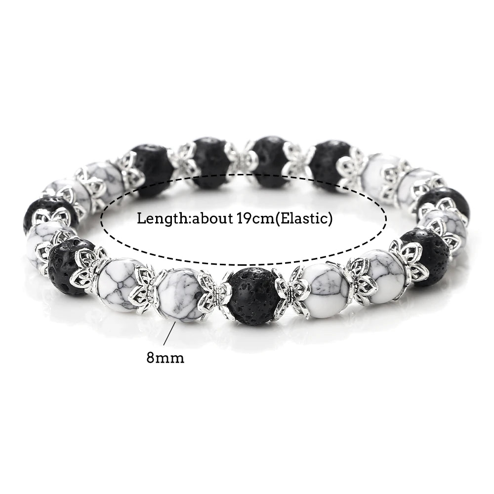 Gebet Lotus Legierung Spacer Perlen Armband 8mm Natürliche Cat Eye Streifen Achat Perlen Armreif Kette Pulsera Schmuck Geschenk für freund Neue