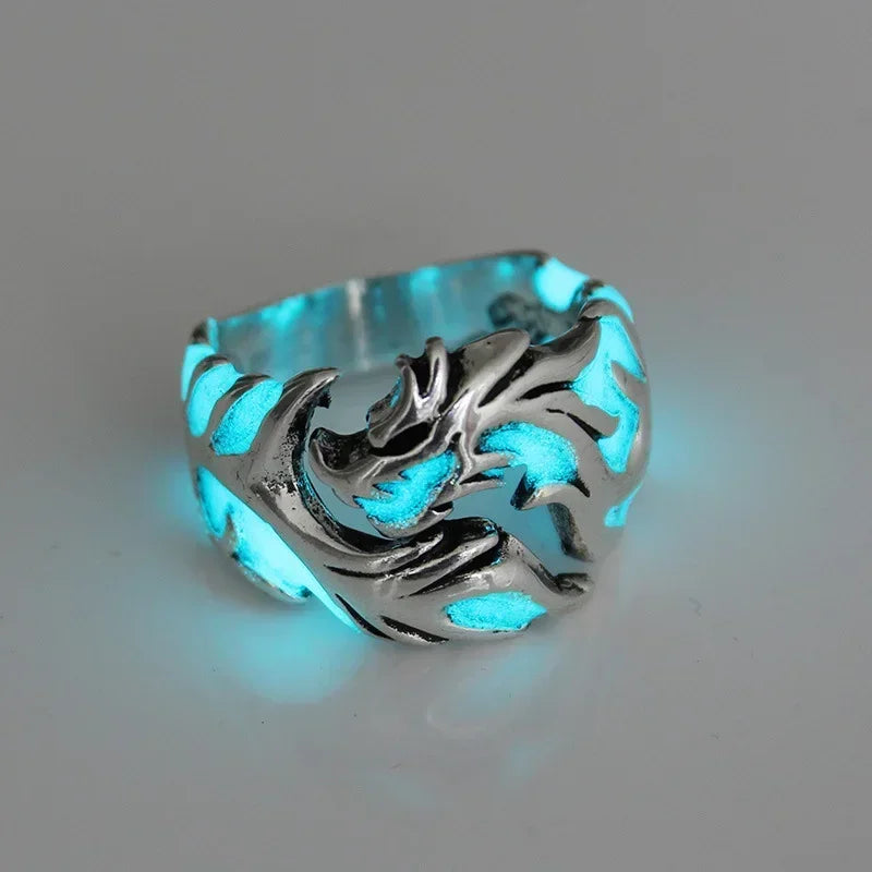 2024 mode Leuchtende Drachen Ringe Gothic Einstellbar Männer Edelstahl Ringe Einzigartige Jungen Schmuck Vintage Halloween Anillos
