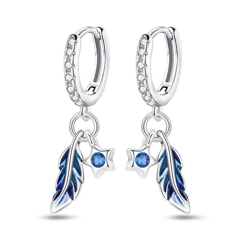 Heißer Verkauf Mode 925 Silber Farbe Ohrringe Blau Zirkon Sterne Mond Unregelmäßigkeit Ohrringe Für Frau Feine Geburtstag Schmuck Geschenke