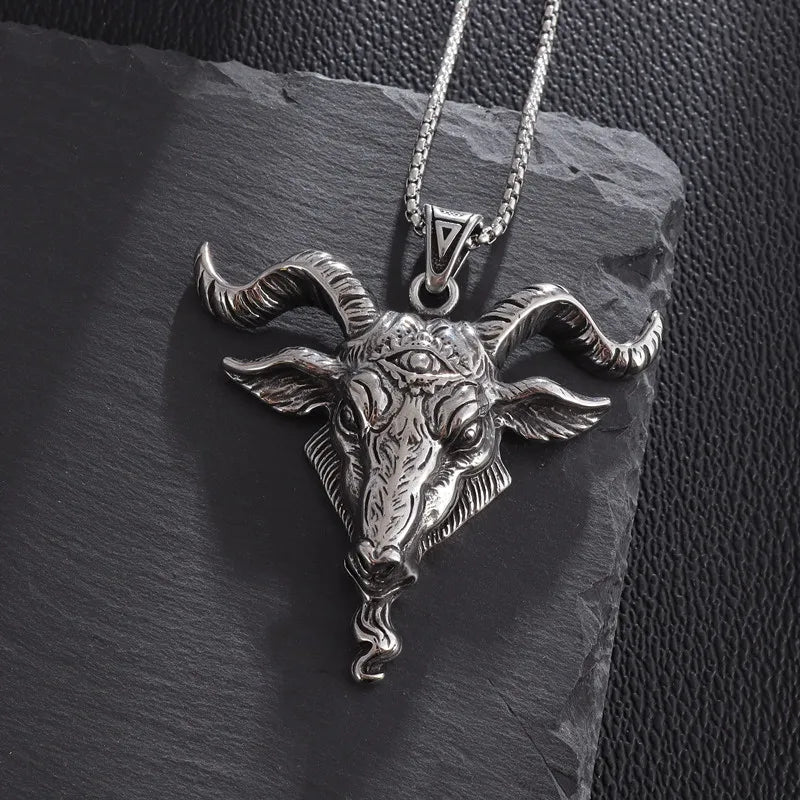 Retro Dämon Satan Schaf Kopf Auge der Wahrheit Halskette Luzifer Anhänger männer Punk Gothic Trendy Party Schmuck