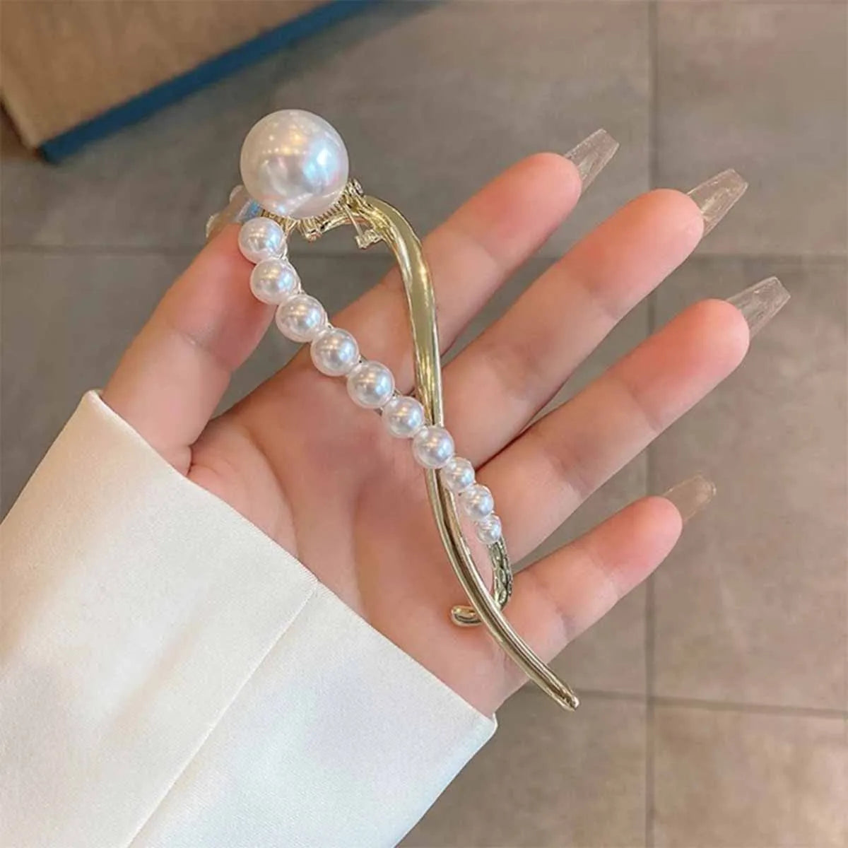 1 Stück Einfaches Temperament, Perlenhaarnadel, Froschschnalle, Hinterkopf, hochwertiger Haarnadel-Haarschmuck