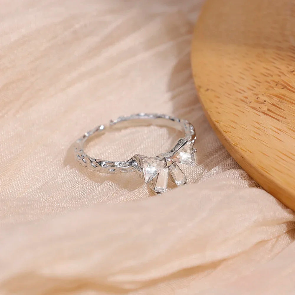 Elegante Bowknot Y2K Ringe Für Frauen Mode Zirkon Blume Ringe Einstellbar Exquisite Ringe Design Hochzeit Schmuck Geschenke