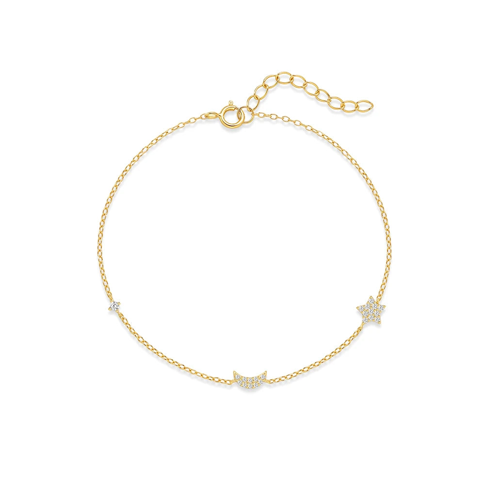 CANNER S925 Sterling Silber Achtzackigen Stern Zirkon Einfache Vielseitige Armband Für Frauen Ins Stern Mond Minimalismus Edlen Schmuck
