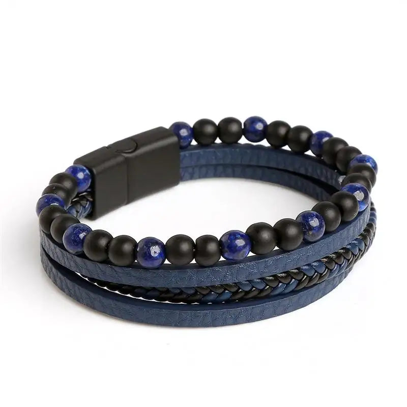Jiayiqi Leder Armband Männer Punk Hip Hop Metall Charme Tigerauge Stein Perlen Multi-Schicht Armband Für Männer Mode schmuck Geschenk