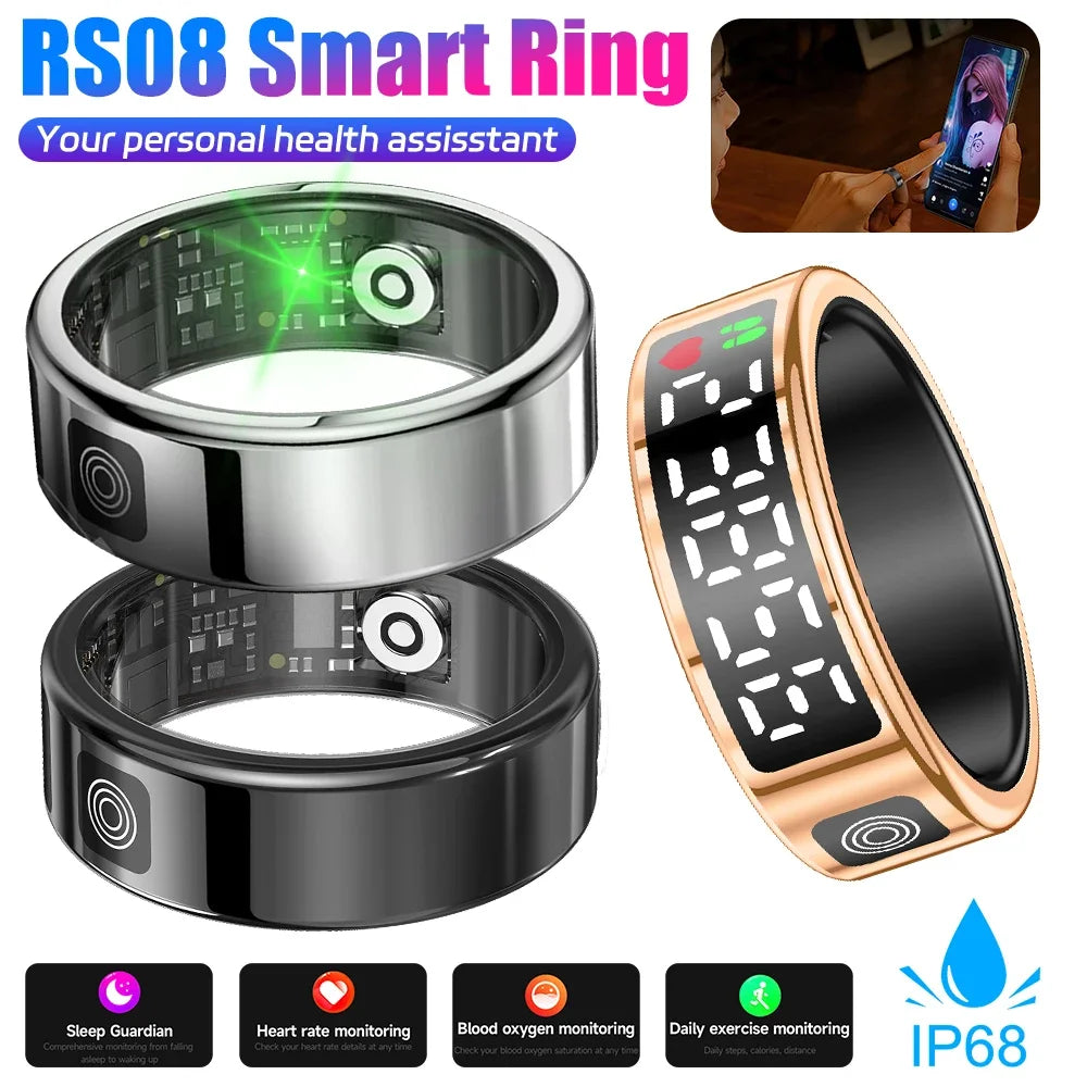 RS08 Smart Ring IP68Wasserdicht Gesundheit Fitness Sport Handgelenk Männer Frauen Ringe Herzfrequenz Blut Sauerstoff Schlaf Monitor Für iPhone iOS