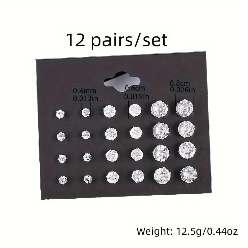 12-teiliges Glas-Wasser-Diamant-Ohrring-Set mit acht Krallen, vielseitiges Blumen-Kunstkristall-Karten-Ohrring-Set, Ohrringe, Ohrring-Set
