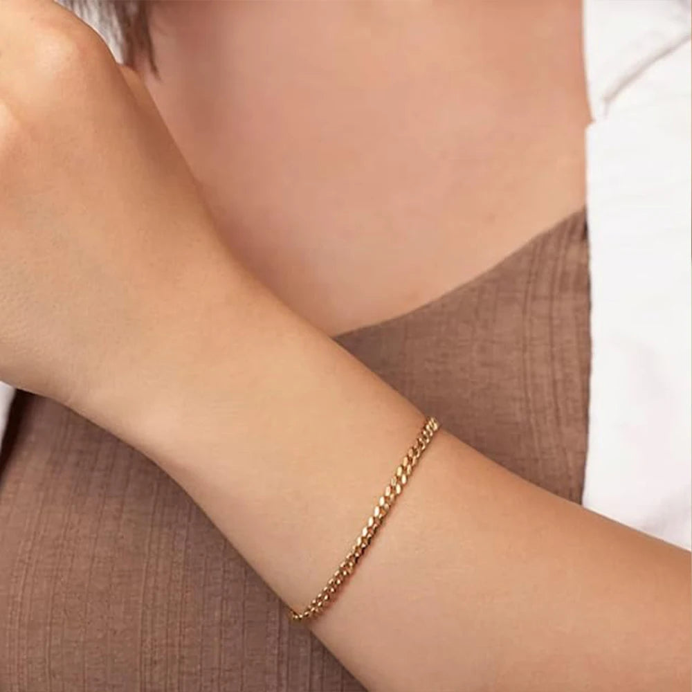eManco 3 mm kubanische Kette vergoldetes Herrenarmband aus Edelstahl, große Version, Karabinerverschluss, verstellbar, einfacher Schmuck