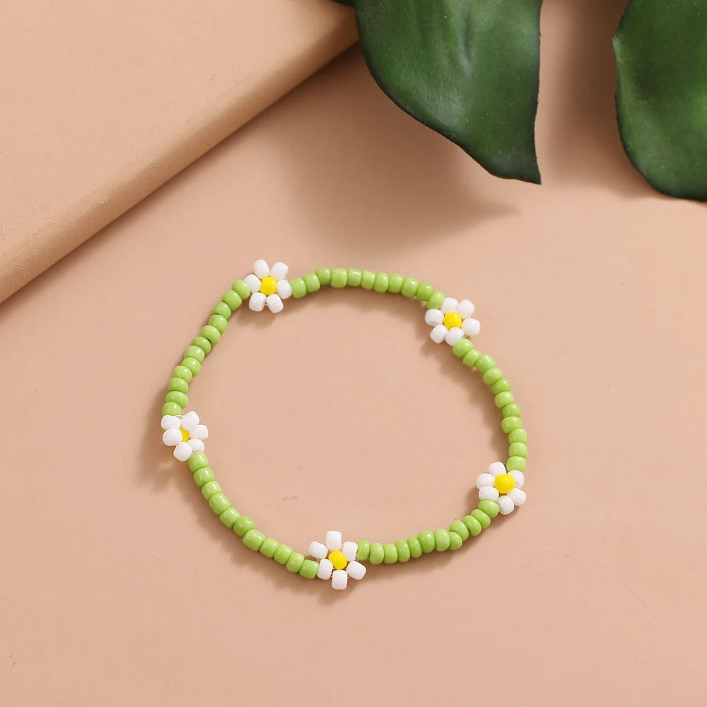 FNIO Neues Perlen-Fußkettchen, Samenperlen, verstellbar, buntes Blumen-Knöchelarmband am Bein, trendiger Schmuck für Frauen