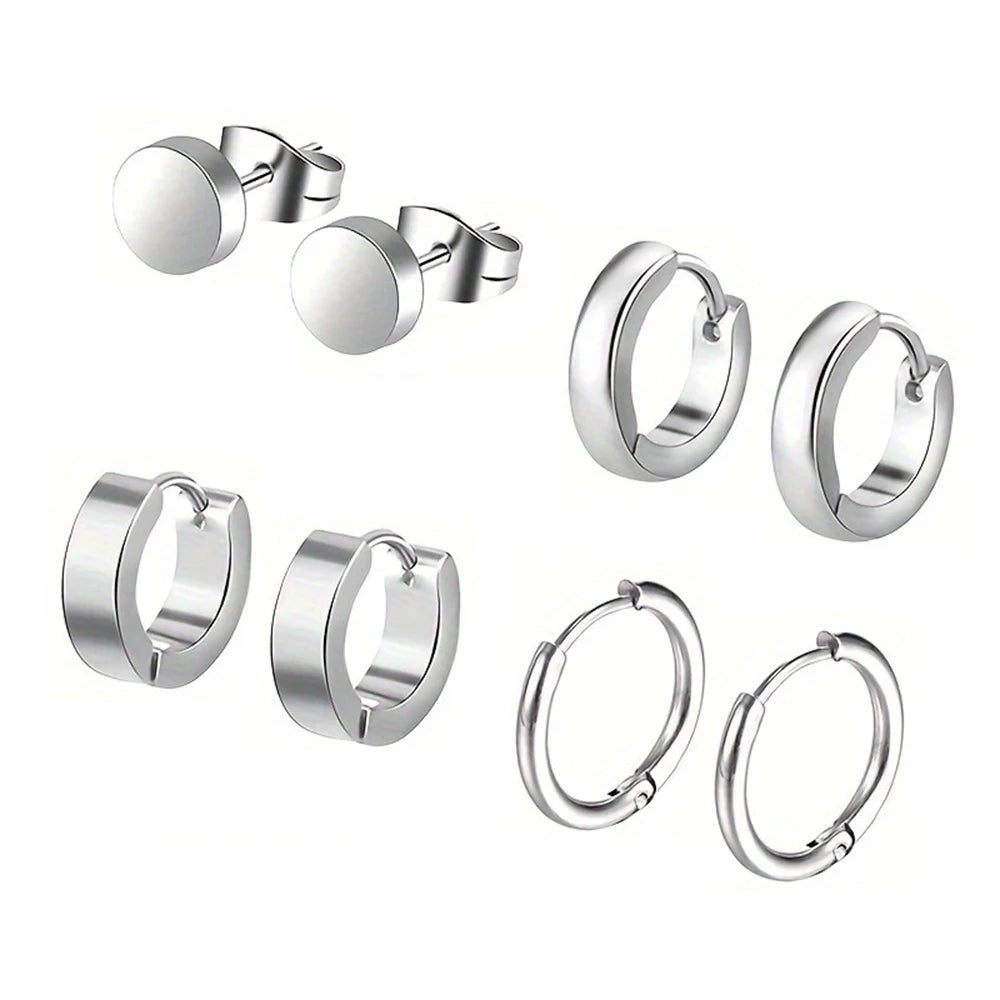 Stilvolles 4-Paar-Ohrring-Set für Herren – Ohrstecker und Creolen aus schwarzem Edelstahl, langlebig, vielseitig und allergiefrei