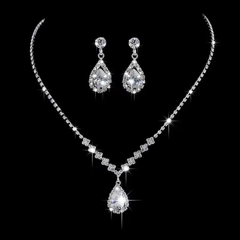 3-teiliges Schmuckset für die Hochzeit, Saison, Damenmode, Tröpfchen-Halskette und Ohrring-Set, Bankett-Party-Zubehör