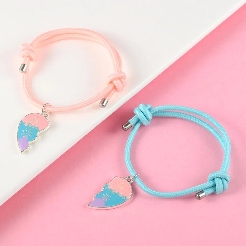 Lovecryst 2 Teile/satz Herzförmige 3-farbe Tropf Öl Beste Freundin Armband für Kinder Mädchen Mode Freundschaft Geschenke