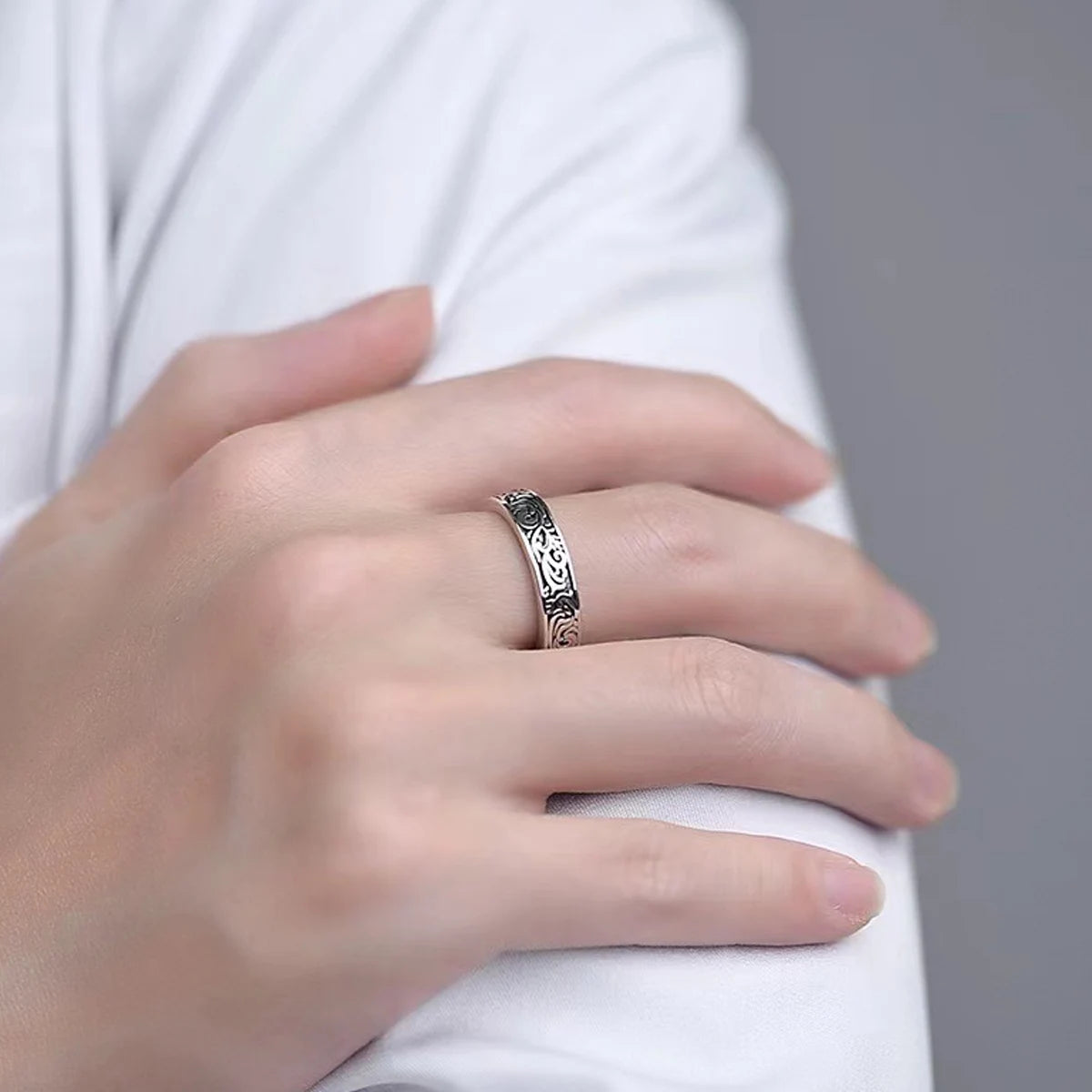 Silberfarbene Retro-Ringe mit Grasmuster für Damen, klassischer französischer Zeigefingerring für Jungen, Geschenk, Gothic-Schmuck