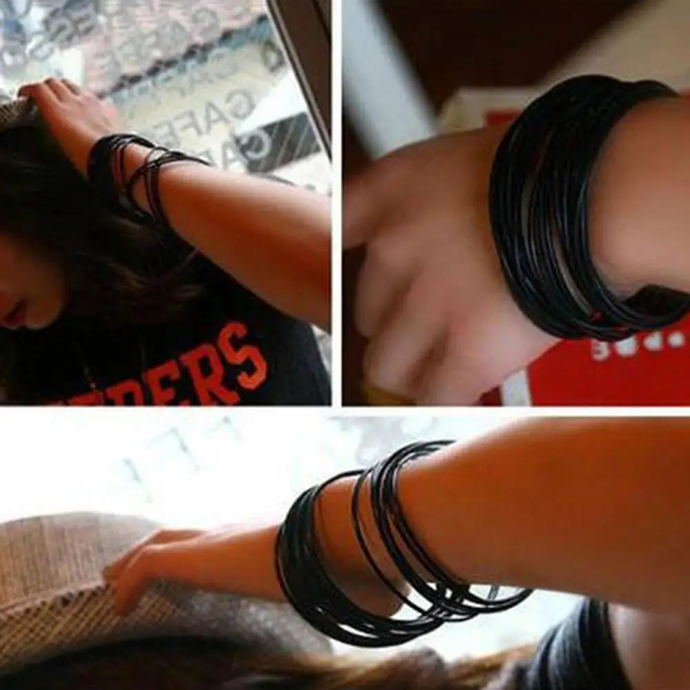 10 Stück schwarze Silikon dünne Armbänder Sport Mode Armband Gummiringe Haarringe Gummibänder Männer Frauen Zubehör