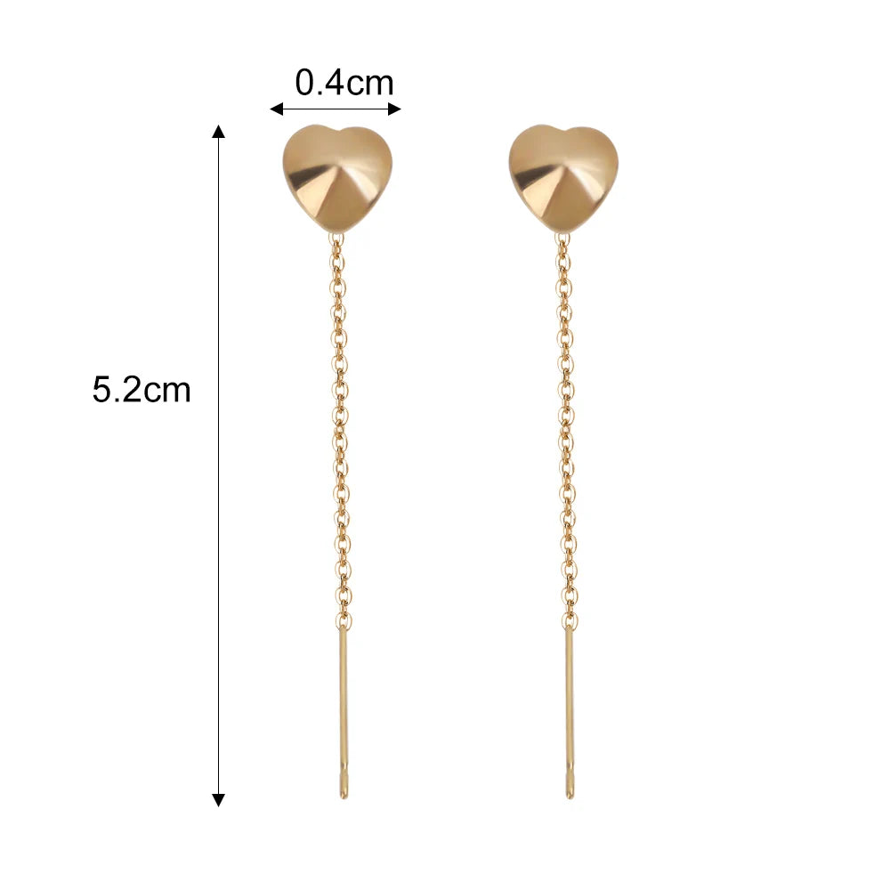 Edelstahl Herz Baumeln Ohrring Geometrische Herz Lange Quaste Kette Tropfen Ohrringe für Frauen Minimalismus Ohr Linie Kpop Schmuck