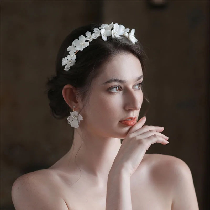 SLBRIDAL Handgemachte Luxus Strass Süßwasser Perlen Ceram Blume Braut Tiara Hochzeit Brautjungfern Krone Frauen Haar Schmuck
