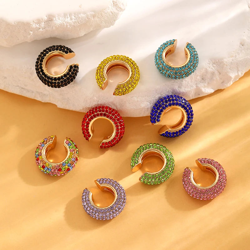 1Pcs Mehrfarbige C-Förmigen Knorpel Ohr Clip Ohrringe für Frauen Mode Luxus Strass Keine Durchbohrten Ohr Manschette Weiblichen schmuck