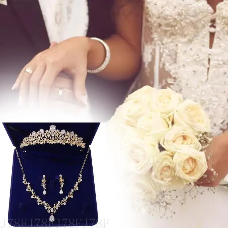 J78F Brauthochzeit Schmuck Set Shiny Zirkon Halshärerohrringe Kristall für Frauen
