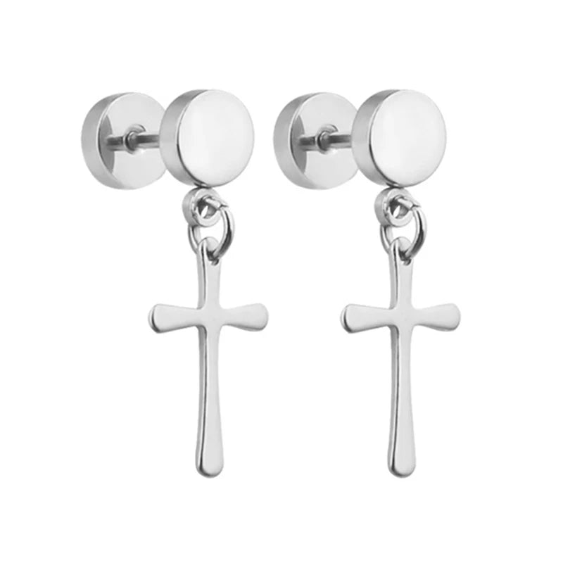 Neueste 1 Paar Edelstahl Kreuz Anhänger Baumeln Lange Quaste Unisex Creolen Männer/Frauen Punk Gothic Schmuck Beste Geschenke