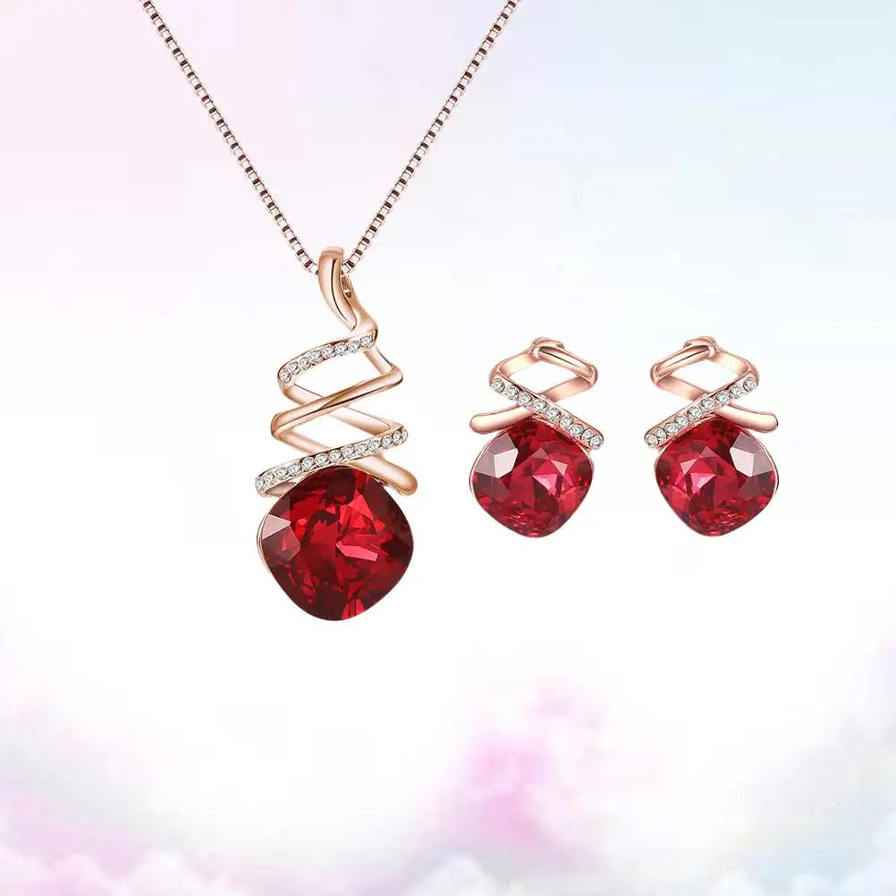 1 Satz Halsband-Halsketten-Ohrring-Set, rot, baumelnd, Strass, Damenschmuck, Modeaccessoires, Geschenk, stilvolles Design, hochwertiges Material