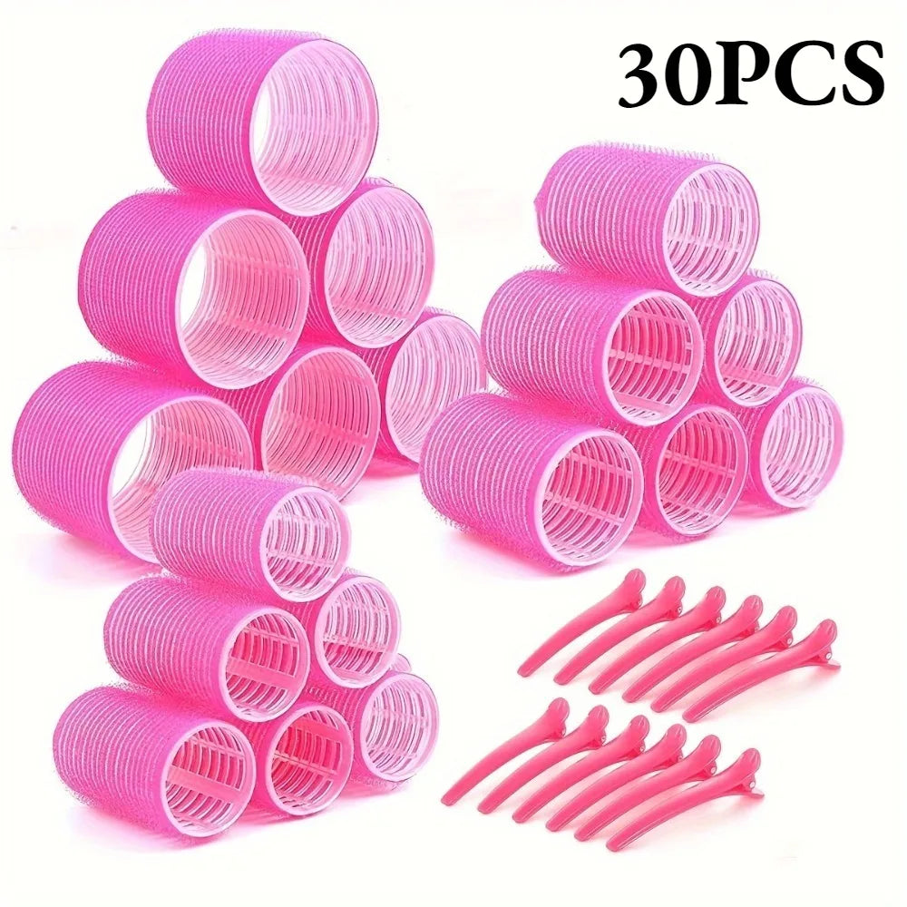 30 Stück/Set Heatless Hair Styling Kit Selbstgriff-Rollen mit 18 Lockenwicklern und 12 Clips für DIY-Haarstyling, einfach zu bedienen
