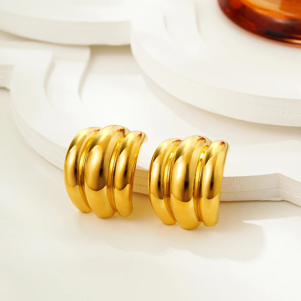 18 Karat vergoldete, gestreifte Textur, klobige Ohrstecker für Damen, glänzender Edelstahlknoten, gedrehte geometrische Ohrringe, täglicher Schmuck