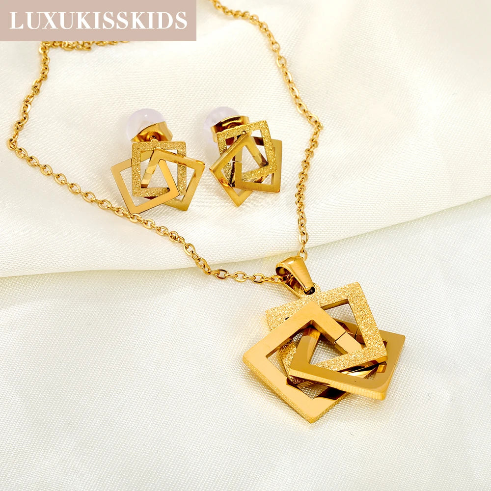 LUXUKISSKIDS Trendy Schmuck Set Edelstahl Silber/Gold Farbe Frau/Männer Großhandel Herz Anhänger Halskette Ohrringe Braut Sets