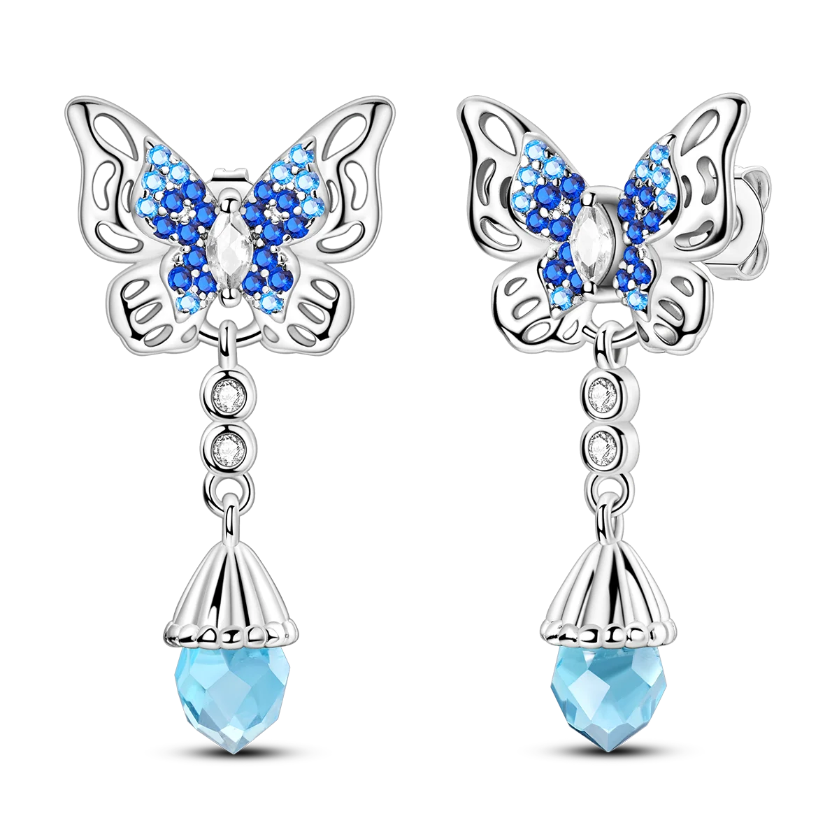 Original 925 Sterling Silber Blaue Zirkonium Schmetterling Ohrringe Farbige Creolen Frauen Weibliche Party Edlen Ohrring Schmuck