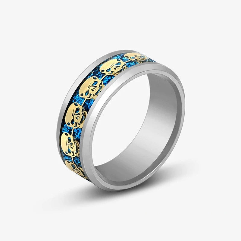 8mm Edelstahl Dominierenden Drachen Muster Ringe für Männer Frauen Punk Intarsien Blau Carbon Faser Ring bagues pour femme