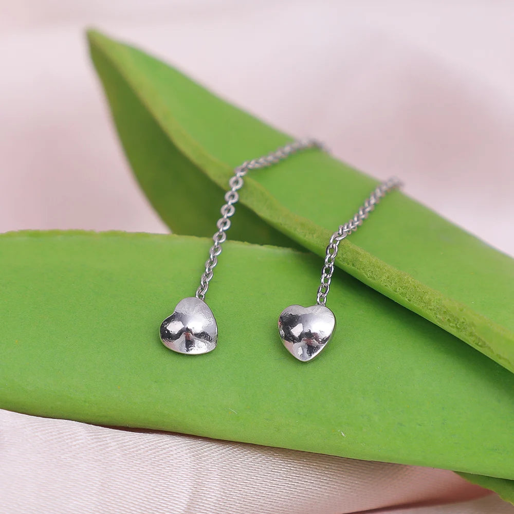 Edelstahl Herz Baumeln Ohrring Geometrische Herz Lange Quaste Kette Tropfen Ohrringe für Frauen Minimalismus Ohr Linie Kpop Schmuck