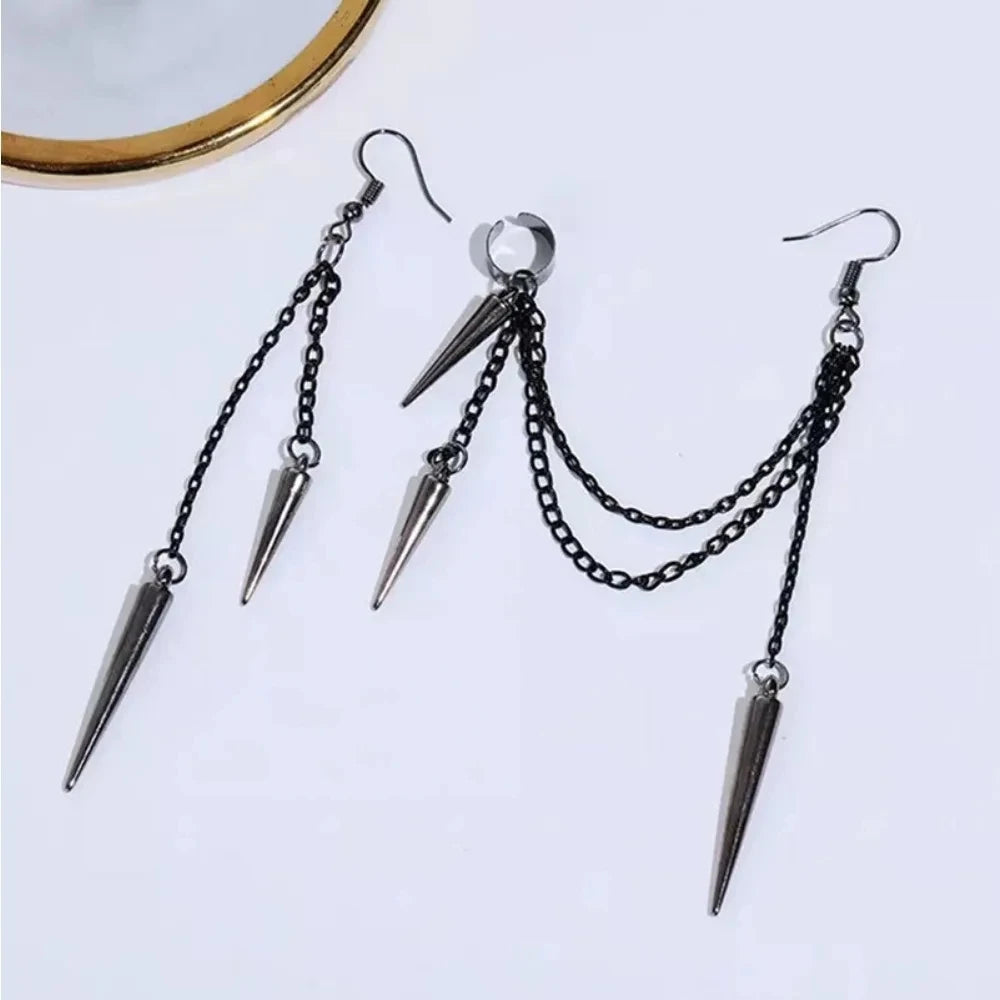 Neue Mode Kreative Trend männer Retro Schwarz Quaste Lange Kette Punk Ohrringe Hip Hop Nieten Ohrringe Weibliche Gothic Partei schmuck