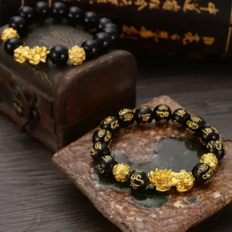 Schwarzes Obsidian-Reichtumsarmband, verstellbar, offiziell für negative Energien, Armband mit goldenem Pi Xiu Lucky, wohlhabendes Amulett-Armband