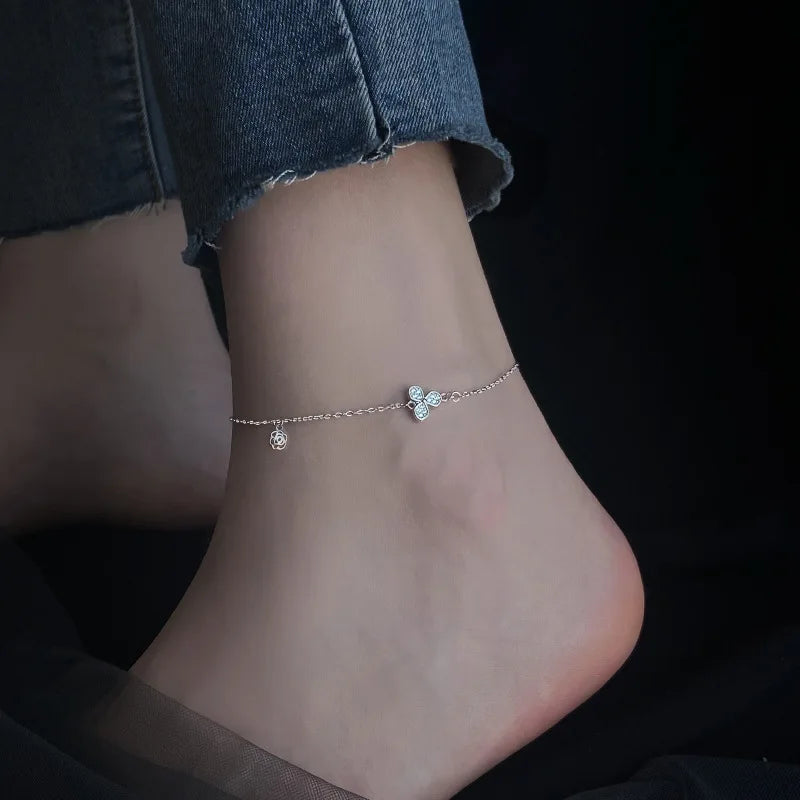 Fußkettchen aus 925er-Sterlingsilber, schillernde Kette, klare CZ, geometrisch, elegant, für Frau und Mädchen, Modeschmuck, Geschenk, Dropship-Großhandel
