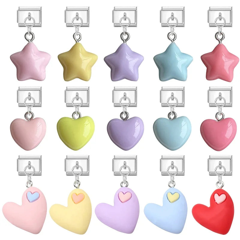 Lila Rosa Blau Schleife Knoten Herz Muschel Muschel Anhänger Italienischer Charm Link Fit 9MM Armband Edelstahl Männer Frauen DIY Herstellung