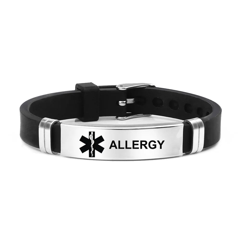 Edelstahl Gravierbare Medizinische Alarm Armbänder Diabetes Epilepsie Alzheimer Allergie Frauen Männer Silikon Armband Schmuck