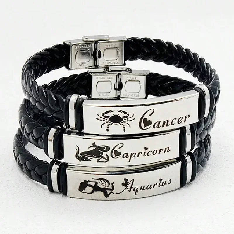 Zwölf Sternbild Charm Armband 12 Sternbild gewebtes Leder armband geflochtener Armreif Schmuck Handgelenk Geschenk zubehör