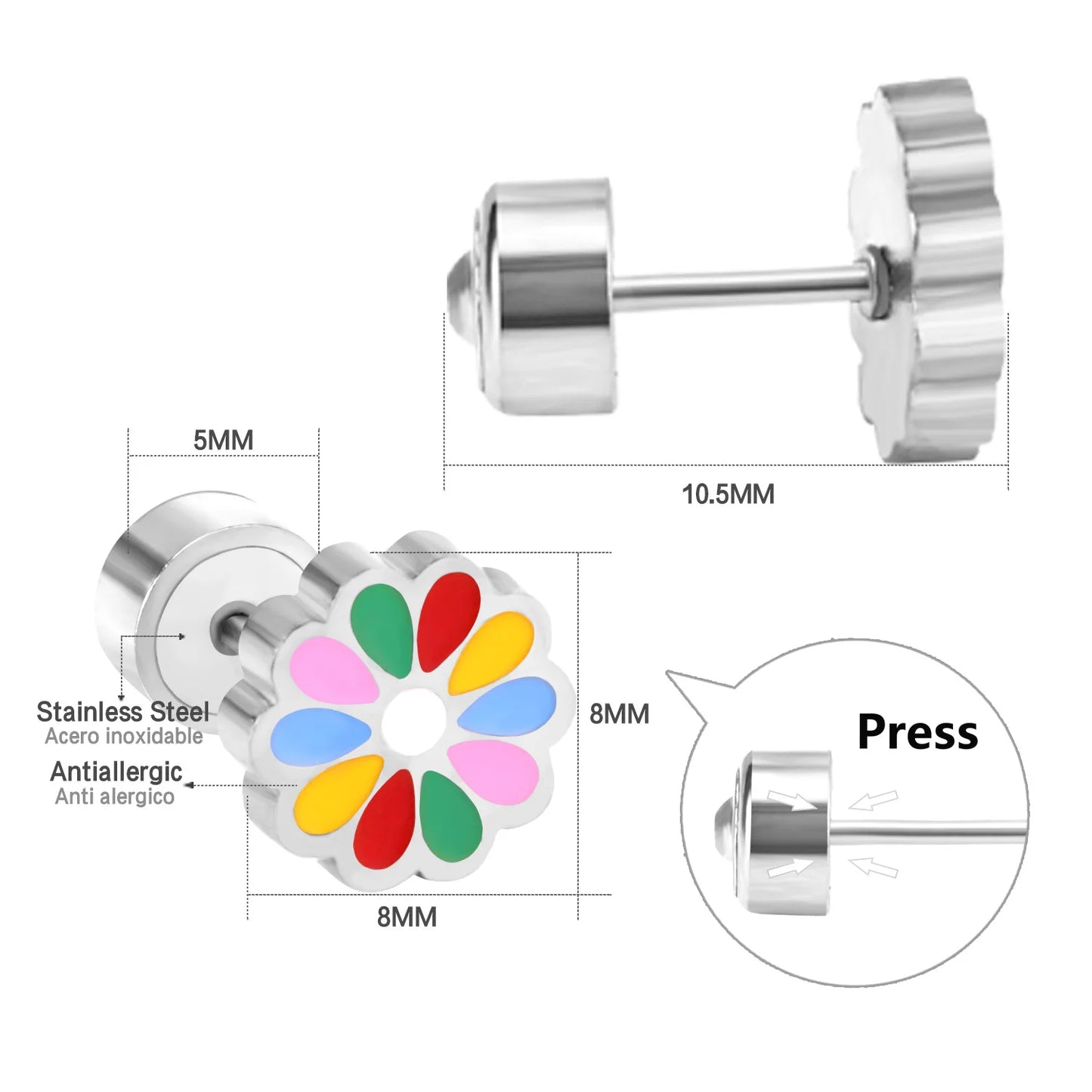 LUXUKISSKIDS Ohrstecker aus chirurgischem Stahl für Mädchen/Frauen, Erdbeere, Regenbogen, niedliches romantisches Piercing, winziger Schmuck mit hypoallergenkeit