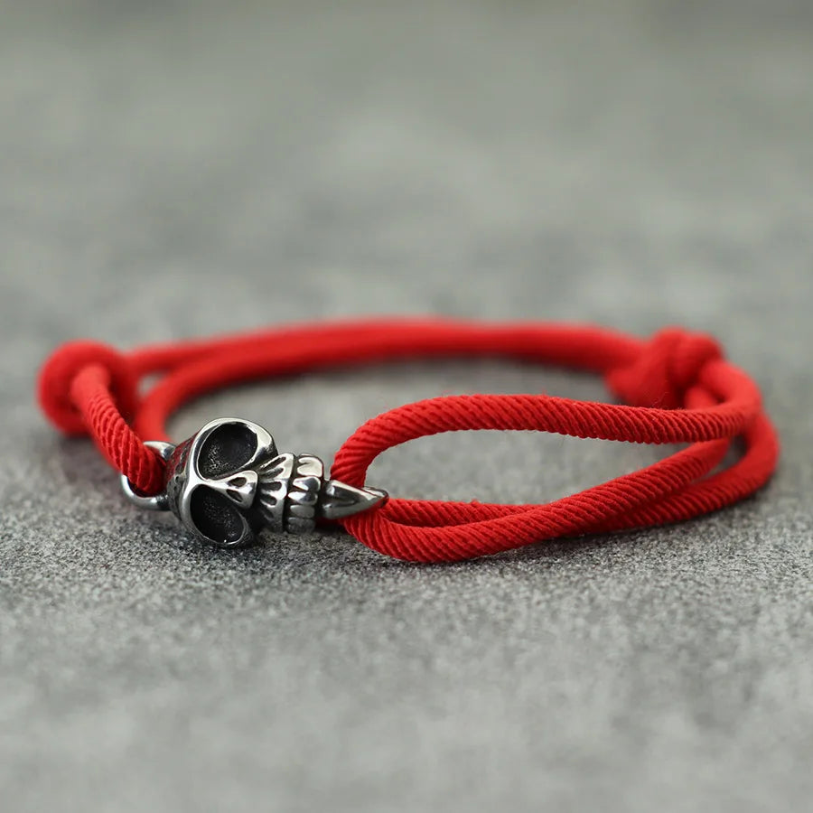 Neues Gothic-Schädel-Armband für Männer, handgefertigt, verschiebbar, verstellbar, dünne Schnur, einfacher Haken, nautisches Skelett-Armband, Pulseria