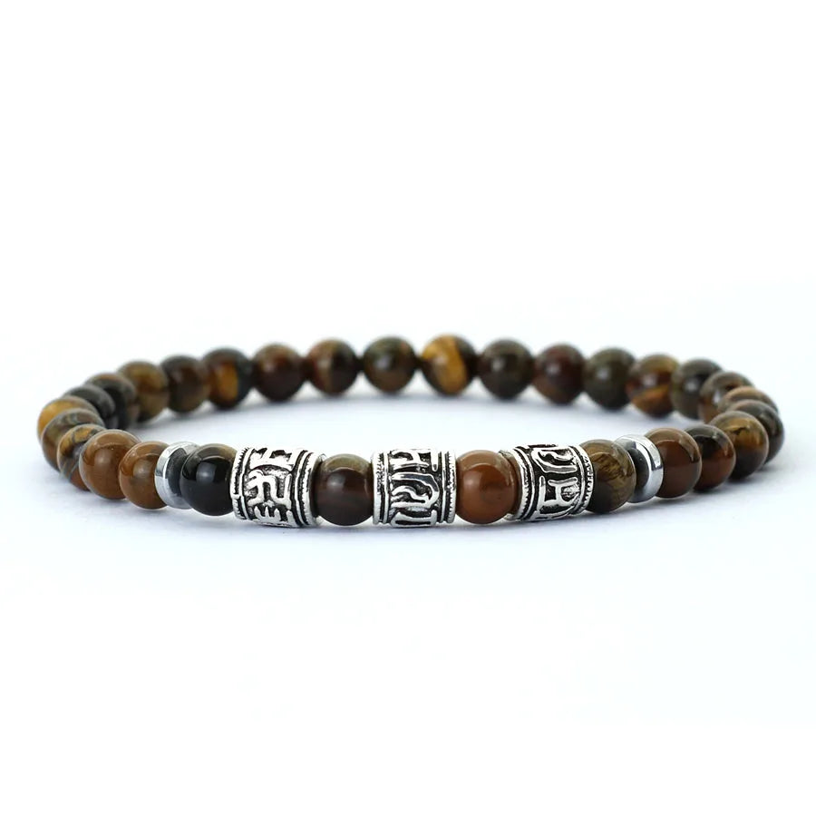 Vintage Herren Armband Perlen Om Mani Padme Hum Mantra Armband Wikinger Schmuck Zubehör Natürliche Lava Tigeraugen Stein Armband