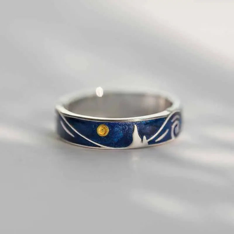 1/2 stücke romantische van Gogh Sternen himmel Ringe Liebhaber Paar Persönlichkeit öffnen Fingerring Männer Frauen Nacht Stern Mond Schmuck Geschenke