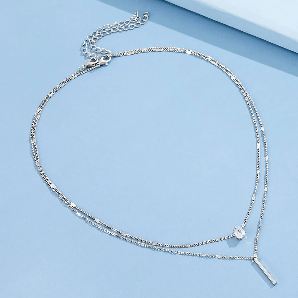 Trendy Zirkon Anhänger Halskette Für Frauen Multilayer Kette Halsband Mode Weibliche Party Glänzenden Schmuck Geschenk