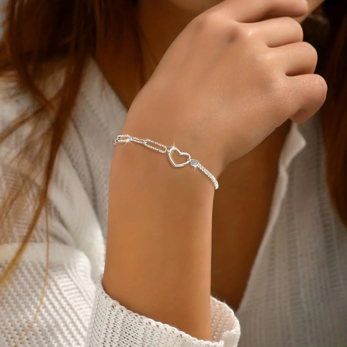 Glücksstern Herz Patchwork Armbänder für Frauen Damen versilbert zarte Glieder kette Schmuck Geschenke verstellbares Armband