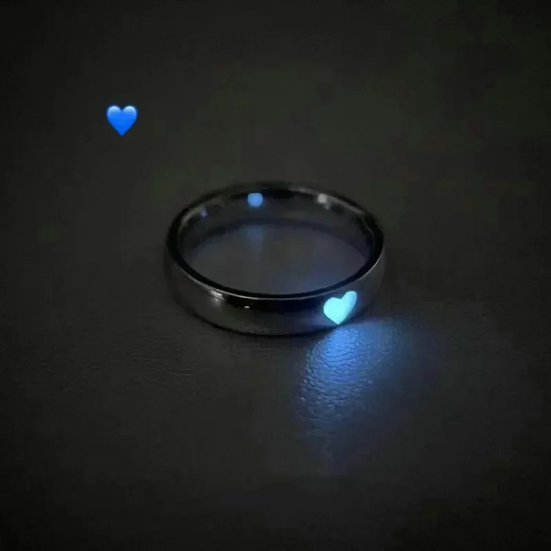 Im Dunkeln leuchtender Ring, leuchtend, blau, rosa, hell, Liebes-Herz-Ring, Paare, Mädchen, silberfarbener Schmuck, verstellbare Größe, neue modische Ringe