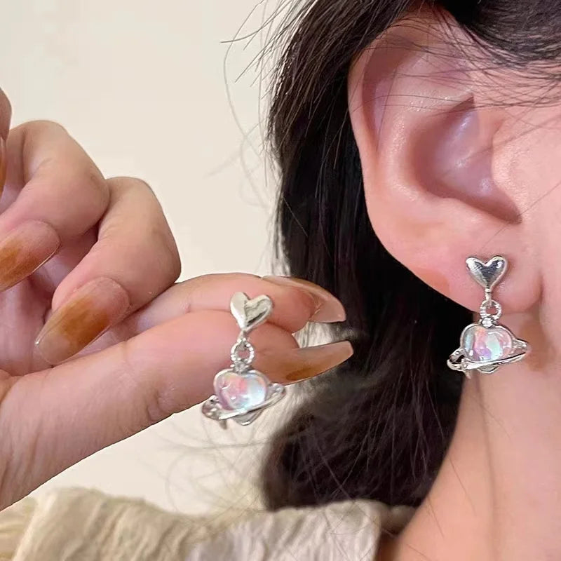 Y2K Goth Flüssigkeit Herz Kreuz Stern Anhänger Ohrringe Frauen Rot Zirkon Liebe Baumeln Ohrring Gothic Unregelmäßige Quaste Ohrringe Schmuck