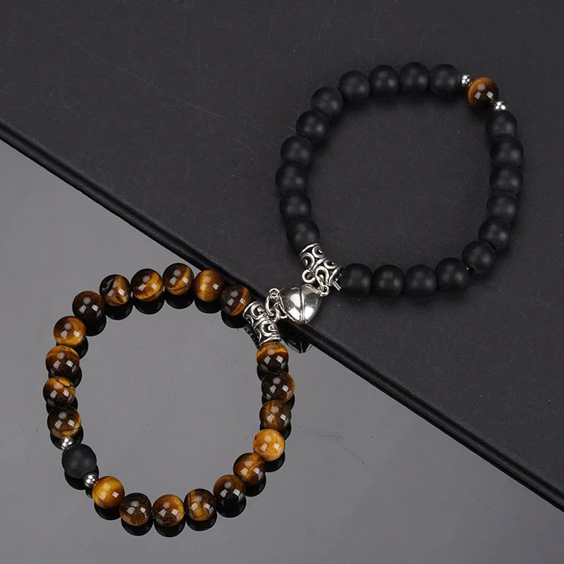2 Teile/satz Perlen Paar Armbänder Naturstein Abstand Herz Magnet Armband Für Liebhaber Mode Liebhaber Schmuck Geschenk