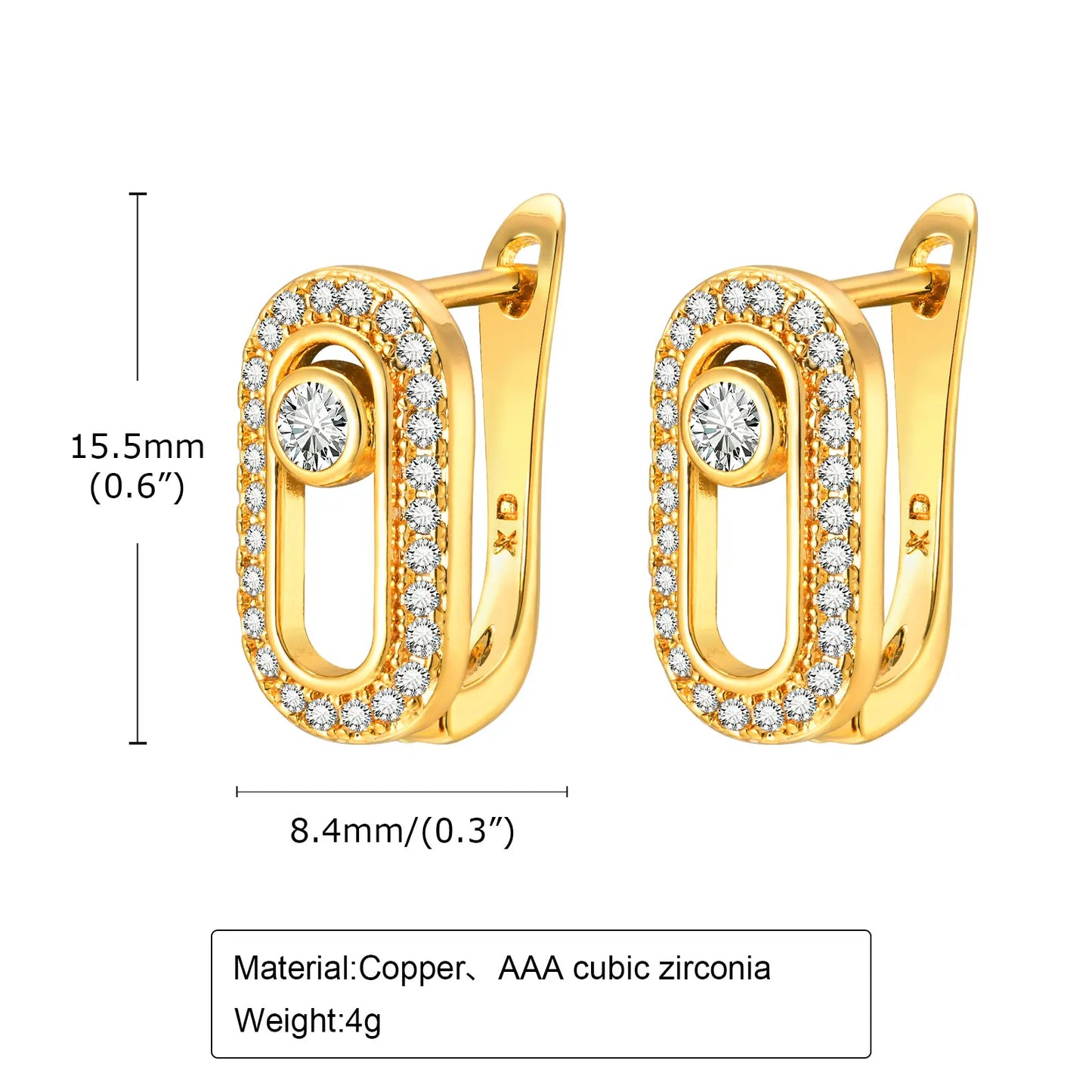 Frauen Mädchen Geometrische Trendy Creolen, Büroklammer Form Metall Ohrringe Bling AAA Zirkonia Stein Party Schmuck Huggies